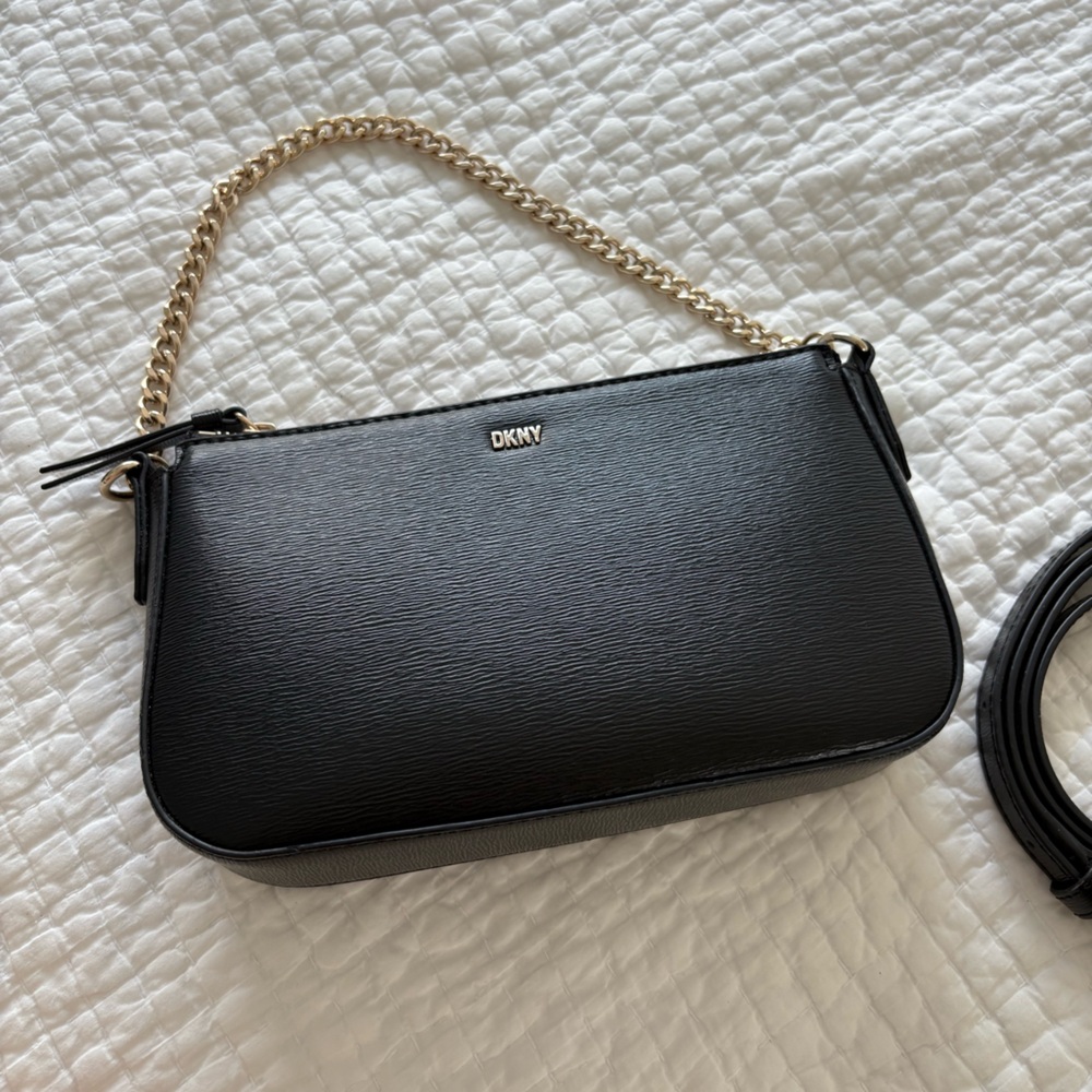 SOLD - DKNY black handbag purse with chain & removable strap
